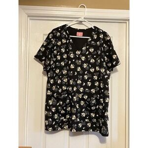 Women's Scrub top size 2XL, Black Scrub Top, Bee Design, Bee Happy Shirt